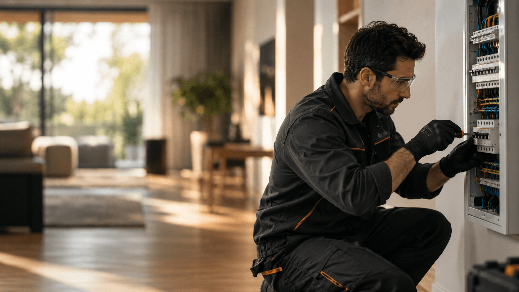Elektrikerin bzw. Elektriker bei der Arbeit an einer Anlage