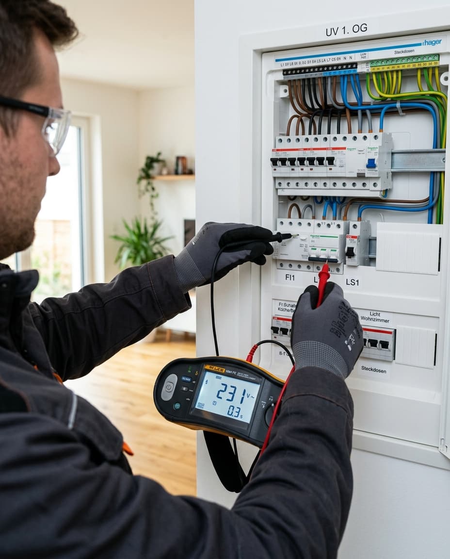 Foto: Elektriker mit Messgerät